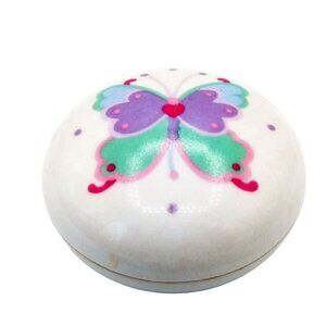 Butterfly Trinket Box Painted Porcelain Vintage 1989 Jewelry Holder 2.5 Inches